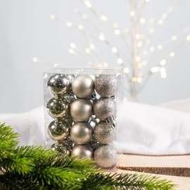 Plastic Christmas Baubles Silver – Pack of 24 Diameter 3 cm Decorative Baubles Christmas Tree Decoration Mix Matt Shiny Glitter