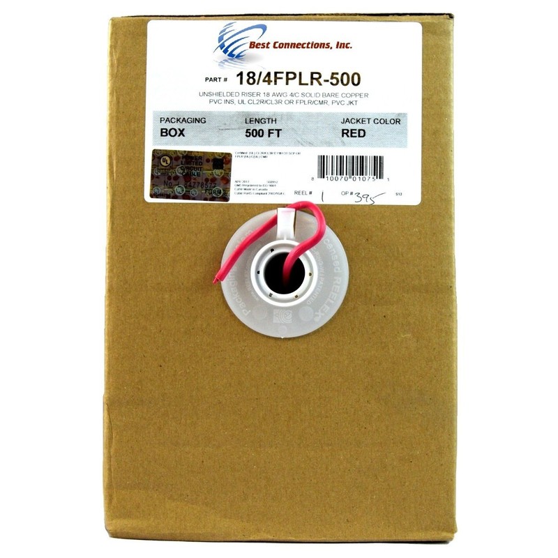 4C/18 AWG SOLID COPPER RED FIRE ALARM WIRE SECURITY CABLE