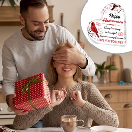 AOBIURV Happy Anniversary Acrylic Gift for Women Wife Christmas Cardinal Gifts For Women Romantic Wedding Aniversario Decor for Her Him Keepsake Love Quote Sign for 1st 3rd 8th 15th Year