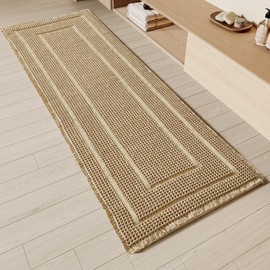 BULULOM Bathroom Decor Bathroom Rugs,Upgraded Waffle Bath Mat,Super Absorbent Non Slip Bath Carpet,Machine Washable Bathroom Rugs for Bathroom, Quick Dry Shower Mats, Ultra Soft,Brown,2' x 6'
