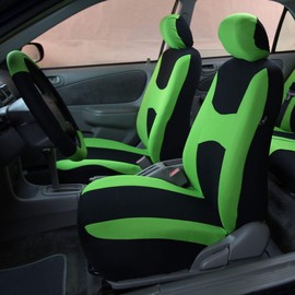 FH Group Automotive Car Seat Covers Light Breezy Car Seat Covers Flat Foam Padding Cloth Full Set Green Seat Covers, Airbag and Split Rear Universal Fit Interior Accessories for Cars Trucks and SUV