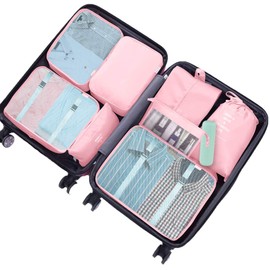Packing Cubes for Suitcase,Geediar 9 PCS Travel Luggage Packing Organizers Waterproof Travel Essentials Bag Clothes Shoes Cosmetics Toiletries Bags(d-Pink)