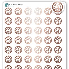 Volleyball Planner Sticker /54 Metallic Foil Transparent Vinyl (1/2”)/Sports Exercise Fitness Health Workout Game Reminder/Essential Productivity Life/Bullet Journaling (1 Sheet, Rose Gold Foil)