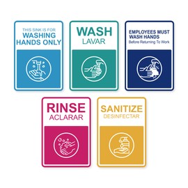 5PCS Wash Rinse Sanitize Sink Labels Stickers, Waterproof Employees Must Wash Hands Sign，Restaurant Supplies for Business, Wash Station, Kitchens, Restaurant, Food Trucks, Dish Washing (5.5"×3.9")