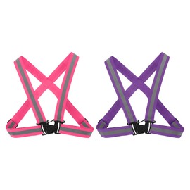 PATIKIL Adjustable Reflective Running Vest Gear, 2 Pack High Visible Reflective Straps Fit All Ages for Night Running Jogging Biking Motorcycle Dog Walking, Purple/Pink