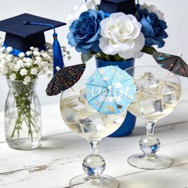 200PCS Graduation Drink Umbrellas Cocktail Picks Graduation Toothpicks for Appetizers 4.7in Class of 2026 Cupcake Toppers Wooden Skewers for Fruit Kabobs Grad Party Decorations Congrats Grad Sticks