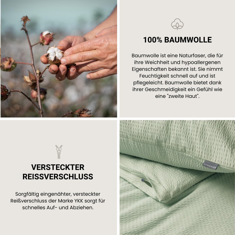 Schiesser Laura Bed Linen Set 2-Piece Plain Elegant Percale Seersucker
