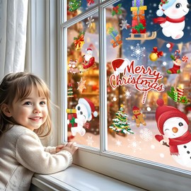 168 Pcs Christmas Window Decorations - Merry Christmas Window Clings for Glass Windows, Santa Claus Snowflake Christmas Window Stickers Decals for Indoor Home Xmas Holiday Winter Party Decor, 9 Sheet