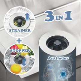 3 in 1 Kitchen Sink Drain Strainer & Stopper Combo, SUS304 Stainless Steel Pop-up Kitchen Drain Stopper with Strainer Basket, Fast Drainage Kitchen Sink Plug for Standard 3-1/2 Inch Drain, 2 Pack