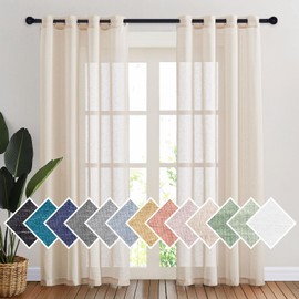 PONY DANCE Country House Curtains, Semi-Transparent Linen Texture Curtain, Bedroom & Living Room, Decorative Curtains with Eyelets, Airy & Translucent Curtains, Pack of 2