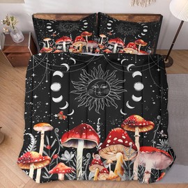 WeCozy King Size Comforter Set with 2 Pillowcases, Sun Moon Boho Mushroom 3 Pcs Bedding for Kids and Adults, Astrology Tarot Witch Soft Comforter Set for Bedroom Bed Decor
