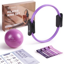 LIONSCOOL Pilates Ring Set – 14" Anti-Deformation Magic Circle with Padded Handles, Mini Ball, Resistance Bands, Guide & Bag