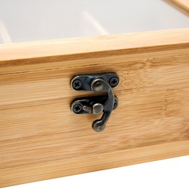WOODEN BAMBOO RETRO BOX TEA BAG CHEST CADDY TRANSPARENT LID 6 COMPARTMENT 573910
