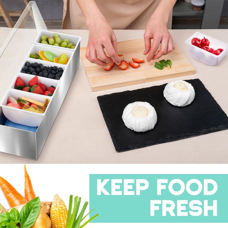 Mifoci 2 Pack Stainless Steel Chilled Condiment Server 6 Removable