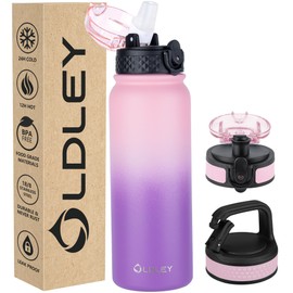 Botellas de agua para niños, botella de agua aislada para la escuela, botellas de agua de acero inoxidable de 20 onzas, con popote, chug, mosquetón, 3