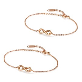 Flongo Women's Elegant Anklet / Friendship Bracelet, Friendship Bracelets for 2, Stainless Steel Bracelet / Anklet with Hearts / Infinity Charm in Rose Gold or Silver, Stainless Steel