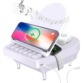 Dreamegg 9 in 1 Unique Gift,Piano Bluetooth Speaker with 3 in 1 Wireless Charging Station,White Noise Machine Adjustable Night Light Sleep Timer,Best Anniversary Birthday Gifts for Home Bedroom - Color: White