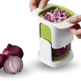 Picador Frutas y Verduras Multifuncional–Corta en Cubos o Tiras|Pica Cebolla sin Llanto, Papas a la Francesa, Zanahoria, Jícama y Más|Cuchillas Acero Inoxidable de Alta Precisión (Blanco)