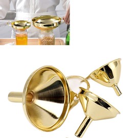 Stainless Steel Funnel, 3 Pack Gold Metal Kitchen Funnel Set, Food Grade Kitchen Gadgets Accessories, Mini Funnels for Filling Bottles, Liquid Transfer, Cooking, Car Oil, Lab Use