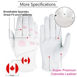 Ladies Golf Gloves Women Left Hand Right Hand with Ball Marker Value 2 Pack/1 Pair, Womens Golf Glove Leather All Weather Grip Rain Pink Soft Small Medium Large XL(S, 2 Pack-Worn on Right Hand)