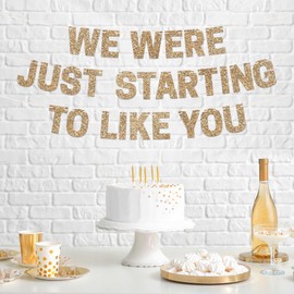 Pre-Strung We Were Just Starting To Like You Banner - NO DIY - Gold Glitter Going Away Party, Funny Retirement Banner - Pre-Strung on 10 ft Strands - Farewell Decorations for Men & Women - No DIY