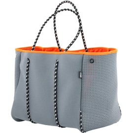 QOGiR Neoprene Multipurpose Beach Bag Tote with Inner Zipper Pocket (Grey, Large)