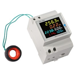 AC Power Meter Digital Voltmeter Ammeter AC 40-300V 100A Din Rail Frequency Factor Current Ampere Voltage Energy Display 6 in1 Single Phase Multifuction Electricity Usage Monitor (External CT)
