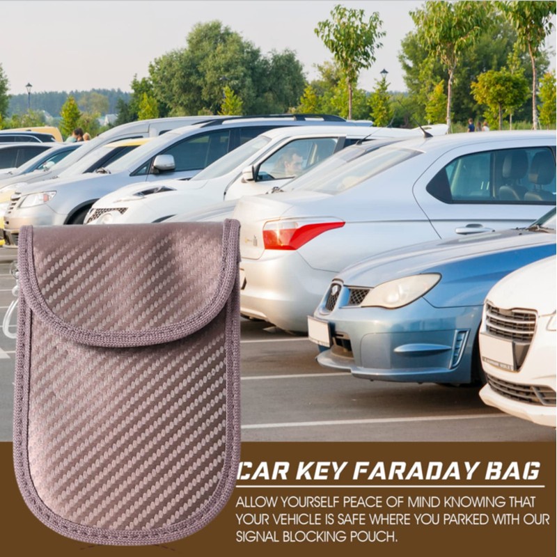 Brown Premium Car Key Faraday Bag, Signal Blocking Pouch Anti-Theft