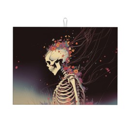 Skull Flower Dish Drying Mat 18x24 For Kitchen Counter Absorbent Microfiber Dishes Pad Dish Drainer Rack Mats Fast Dry Kitchen Accessories