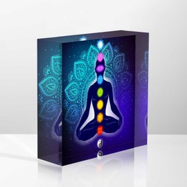 NOHSHE Desk Ornaments for Office Lotus, Meditation,Colorful Chakras Acrylic Counselor Presents for Women - Valentines Day Presents for Office Staff - Thank You Presents for Women Teacher