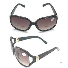 Pink Ribbon Shades, Inc. The Stylish Designer Rhinestone Oversized Bifocal Reading Glasses Sunglasses Bi Focal for Women (Brown/Gray, 1.75)