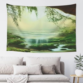 Hulnulnu Bright Sunlight Tapestry Forest Wall Hanging Landscape Jungle Wall Art Decorations for Use in Homestays,Cafes,Companies