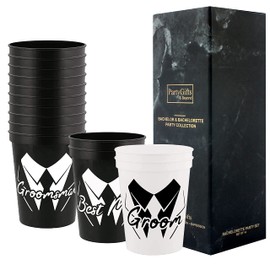 Party Gifts & Beyond Bachelor Party Cups 14PCS Team Groomsman Plastic Cups Best Man Cup for Wedding(Squiggle)