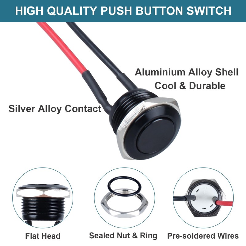 DMWD 2pcs 12mm Super Short Metal Momentary Push Button Switch