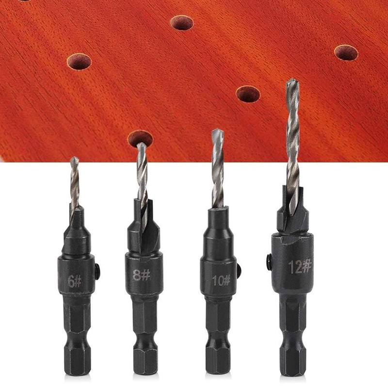 LUMBER JACK Countersink Drill Bit, 4 Pieces Hex Shank HSS