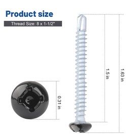 Pan Head Metal RV Screws Black #8 x1-1/2 for Quad Drive Self Tapping Drill RV Interior and Exterior Enclosed Trailer Repair Screws - 100 Pcs