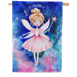 America Forever Fairy House Flag - Pink with Magic Wand - Magical Fantasy Tales Spring Summer Seasonal Yard Outdoor Decorative Double Sided Flag - 28 x 40 Inch