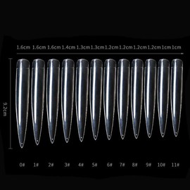 Mwoot Pack of 120 Extra Long False Nail Tips, Sharp Ends Stiletto Artificial Fake Fingernails Nail Tips for DIY Nail Salons, 12 Sizes (Clear)