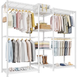 Ulif E4 Garment Rack, Freestanding Closet Organizer and Storage System, Heavy Duty Clothing Wardrobe with 8 Shelves and 4 Hanger Rods, Max Load 920 LBS, 71.6" W x 14.5" D x 79.3" H, White