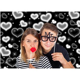 Dudaacvt 7X5FT Black Heart Photo Backdrop 90s Backdrops for Photoshoot Valentine's Day Backdrop Women Men Happy Birthday Photography Background Banner Photo Booth Studio Props D695