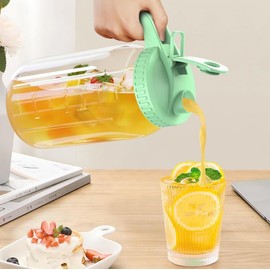 Glass Pitcher with Lid, 64 oz Cold Brew Coffee Maker, Wide Mouth Mason Jar with Flip Cap, Blue Handle (Green)