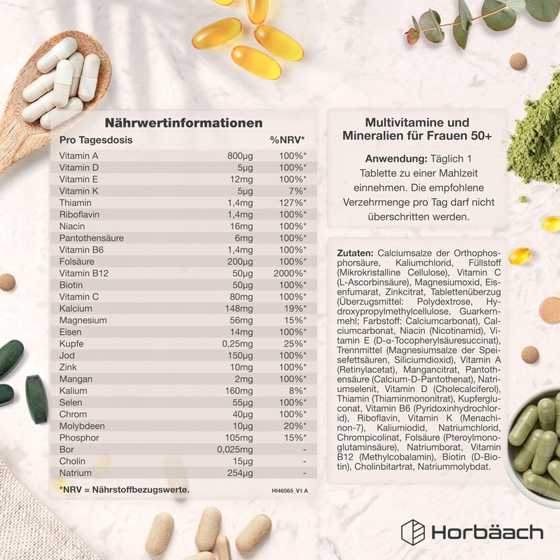 Horbaach Multivitamin Tablets Women 50+, 28 Vitamins and Minerals with