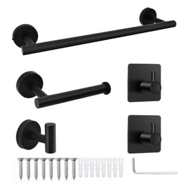 5 Pieces Bathroom Hardware Accessories Set Towel Rack Paper Holder Hook Adhesive Hook Multifunction Bathroom Set Black
