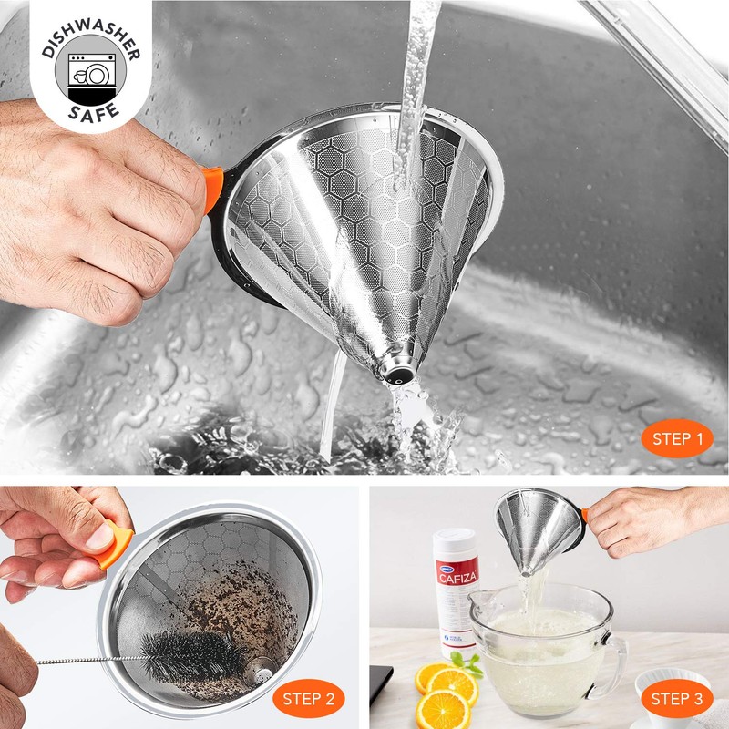 E-PRANCE Pour Over Coffee Dripper, Stainless Steel Coffee Filter Reusable