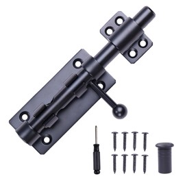 Barrel Bolt Latch, 12" Heavy Duty Gate Latch Slide Lock Solid 304 Stainless Steel Bolt Lock for Inside Door, Black Finished Shed Door Latch(1 Pack)