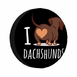 MIYASANG Cute Puppy Spare Tire Cover Funny I Love Dachshunds Heart Butt Sausage Dog Weatherproof Universal Wheel Protectors Camper Tire Covers for Trailer Rv Travel(17 inch)
