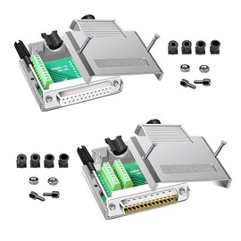 Willwewon 1 x male 1 x female DB25 metal shell solderless plug, RS232 D-SUB serial to 25-pin port plug, terminal block, breakout board with case, long bolts, tailpipe