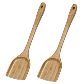 GEEKHOM Wooden Spatula Set Bamboo Utensils : 13 Inch 4-Piecs for Nonstick Cookware, Slotted Turner & Flat Flipper, Kitchen Gift for Women Men