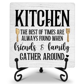 Cazhes Home Kitchen Wooden Shelf Table Decor with Iron Stand, Kitchen The best of Times Sign, Fun Wood Plaque Desk Decorative Sign for Dining Room Decor-E07