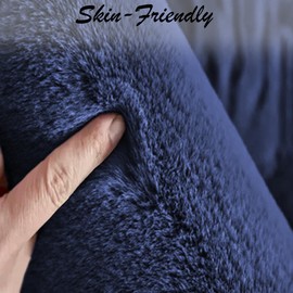 BedLooms Rugs Living Room 60x110 cm, Fluffy Faux Rabbit Fur Navy Area Rugs for Bedroom Rug – Machine Washable Rug Thick Low Pile Floor Carpet Bedside Rug for Kids Room, Non Shed & Anti Slip Rug